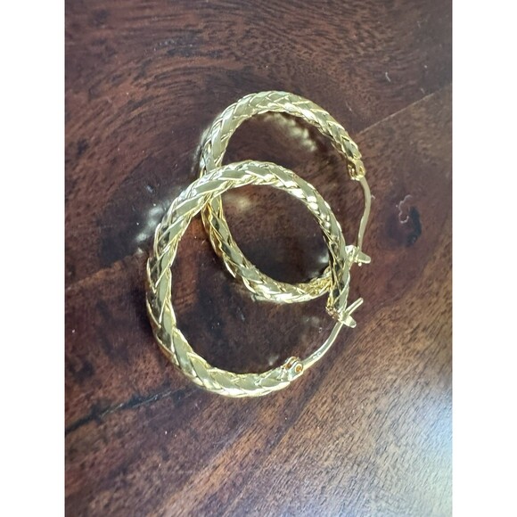 14K Solid Gold Weave 30mm Pattern Hoop Earrings for Women - Picture 5 of 10